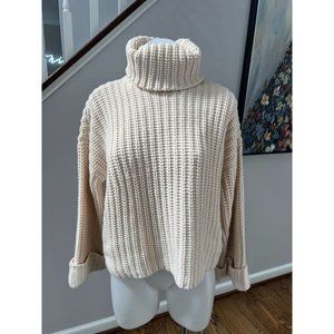 525 AMERICA Cream Chunky Knit Oversized Bell Sleeve Turtleneck Sweater Size S